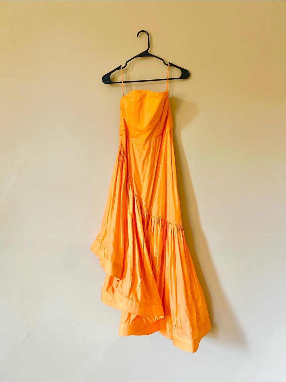 Strapless Orange Maxi Dress with Spaghetti Straps